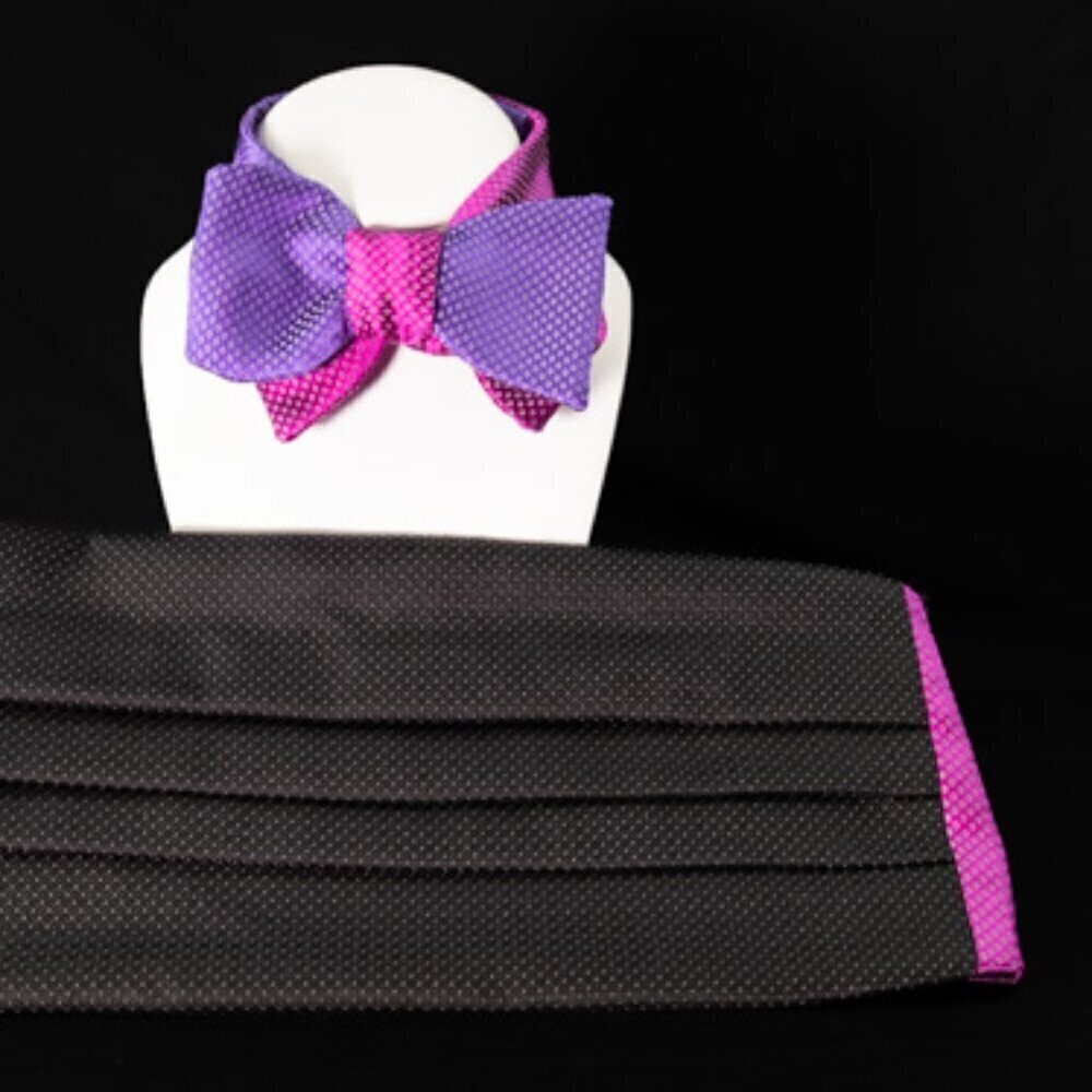NIB Carrot and Gibbs Silk Adjustable Bowtie with matching Cummerbund